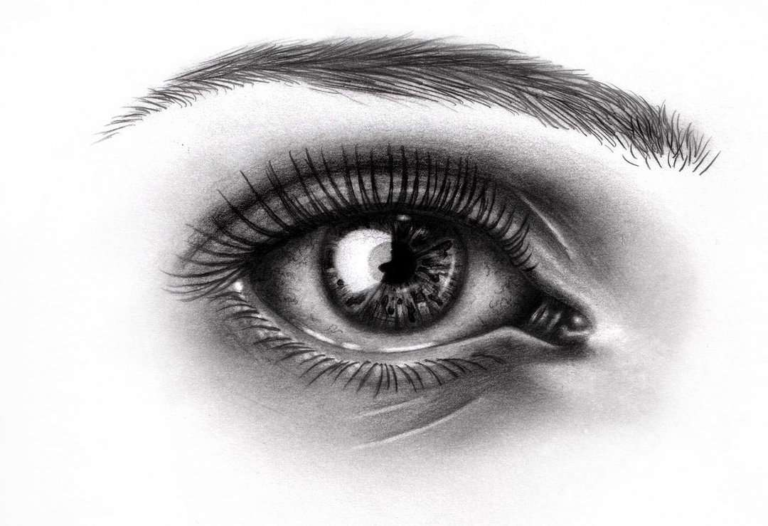 A pencil or charcoal sketch of an eye.