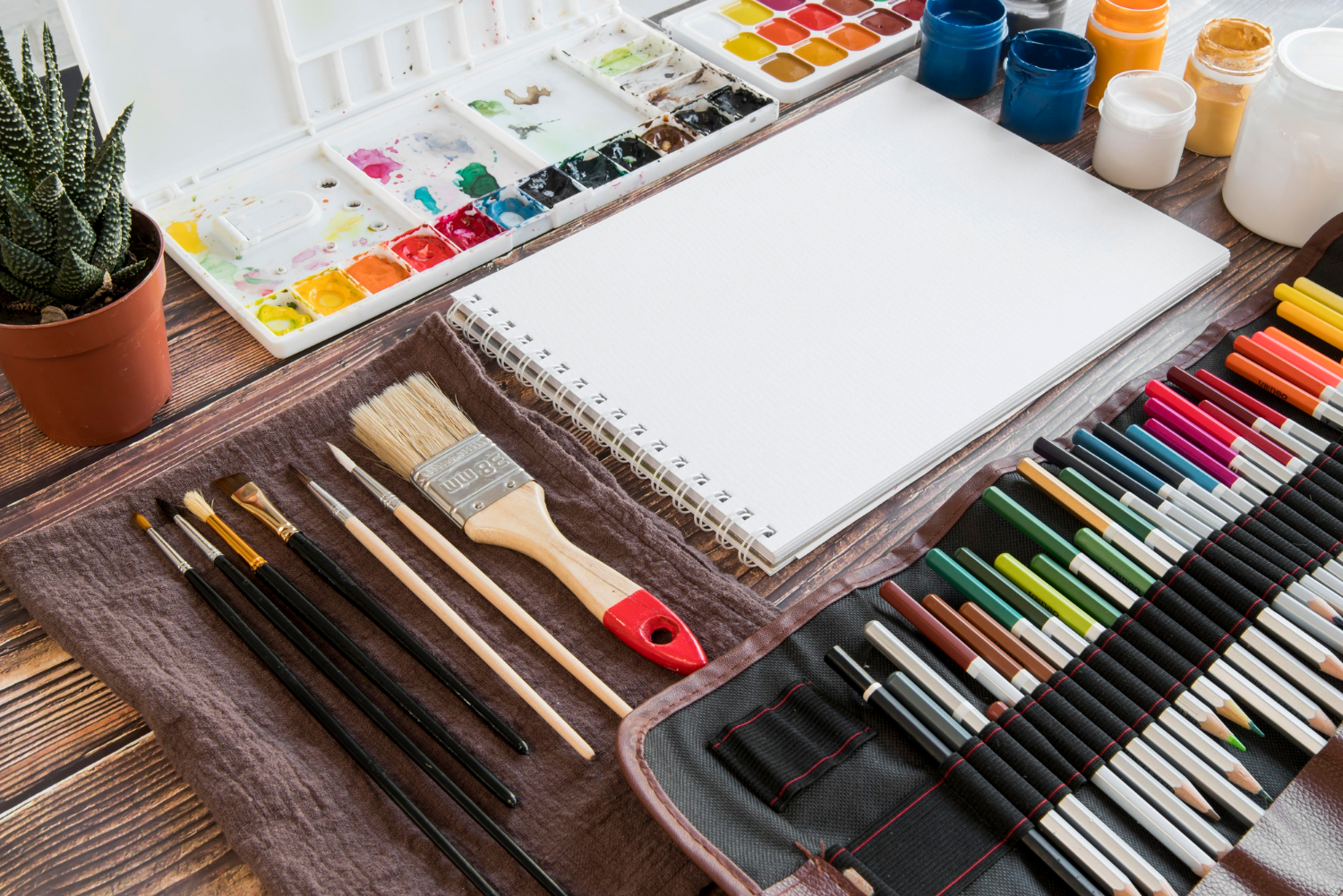 An arrangements of different art supplies